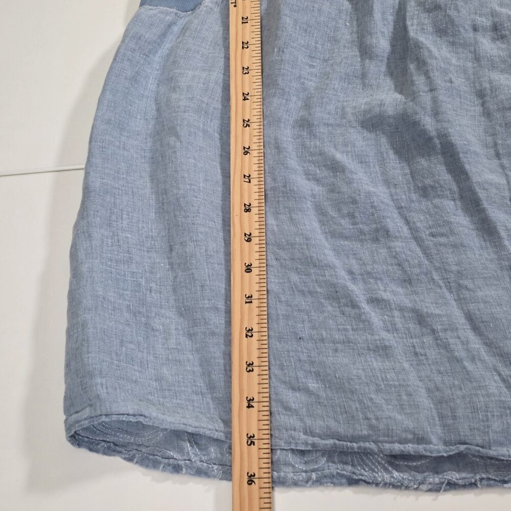 Lina Tomei Linen Dress XL Runs Small Blue Embroidered Pockets SS Linen Coastal - Picture 7 of 15